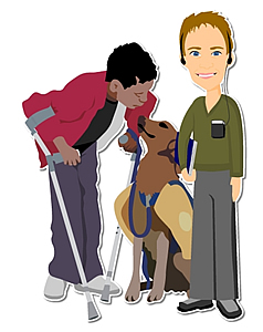 Image de deux personnes avec un animal d’assistance